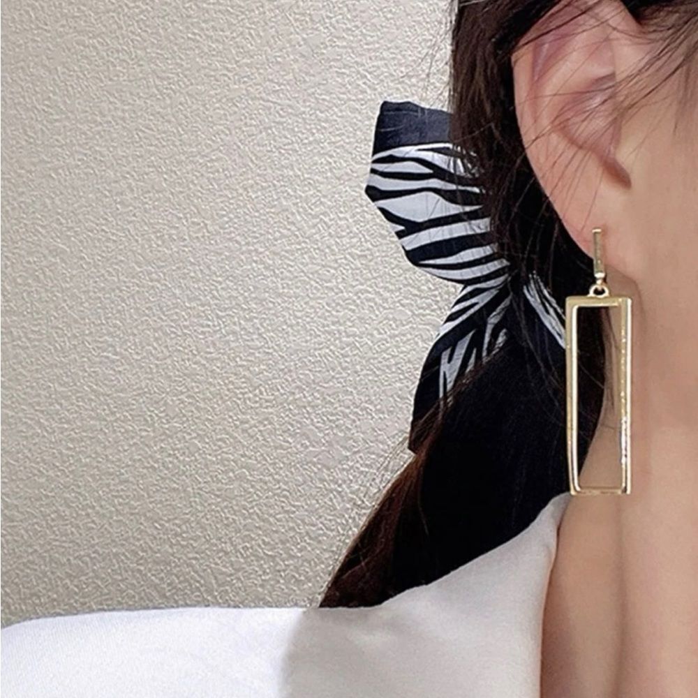 14k gold plated rectangle drop earrings - Picture 2 of 4